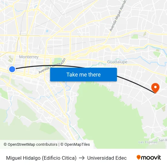 Miguel Hidalgo (Edificio Citica) to Universidad Edec map