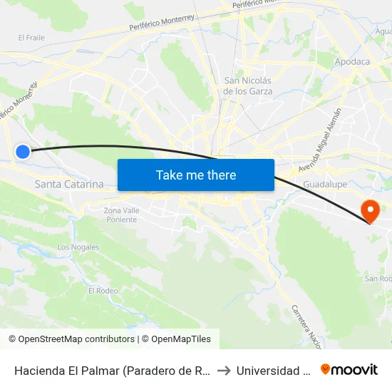 Hacienda El Palmar (Paradero de Ruta 155) to Universidad Edec map