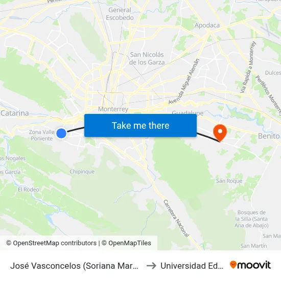 José Vasconcelos (Soriana Marne) to Universidad Edec map