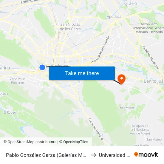 Pablo González Garza (Galerías Monterrey) to Universidad Edec map