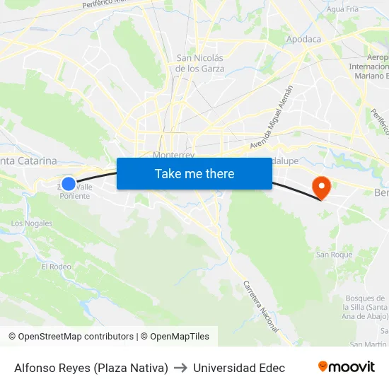 Alfonso Reyes (Plaza Nativa) to Universidad Edec map