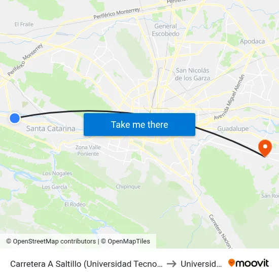 Carretera A Saltillo (Universidad Tecnológica Santa Catarina) to Universidad Edec map