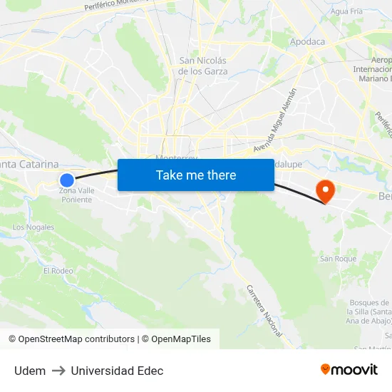 Udem to Universidad Edec map