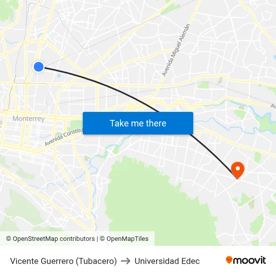 Vicente Guerrero (Tubacero) to Universidad Edec map