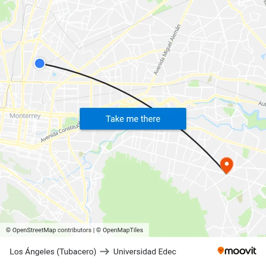 Los Ángeles (Tubacero) to Universidad Edec map