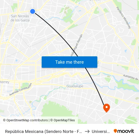 República Mexicana (Sendero Norte - Francisco Fernández Treviño) to Universidad Edec map