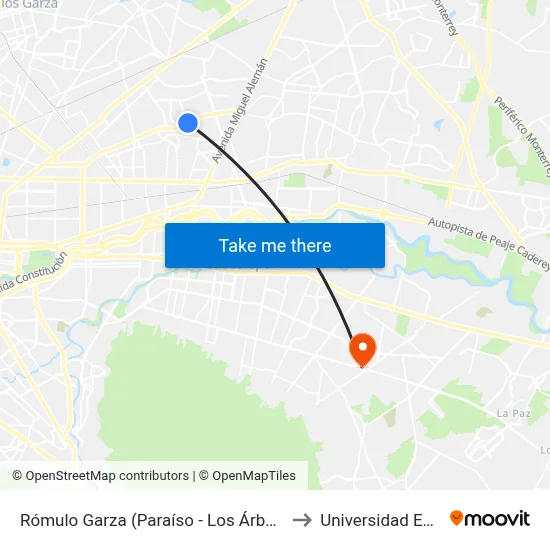 Rómulo Garza (Paraíso - Los Árboles) to Universidad Edec map