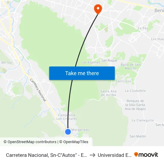 Carretera Nacional, Sn-C"Autos" - El Barro to Universidad Edec map