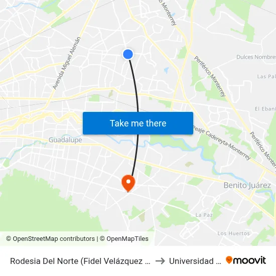 Rodesia Del Norte (Fidel Velázquez - Teléfono) to Universidad Edec map