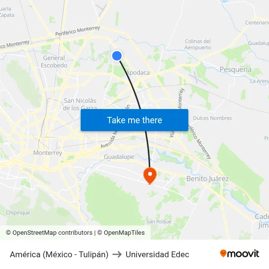 América (México - Tulipán) to Universidad Edec map
