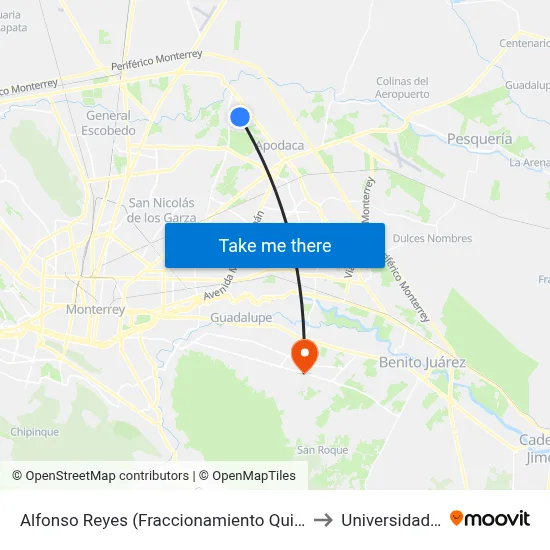 Alfonso Reyes (Fraccionamiento Quinta Colonial) to Universidad Edec map