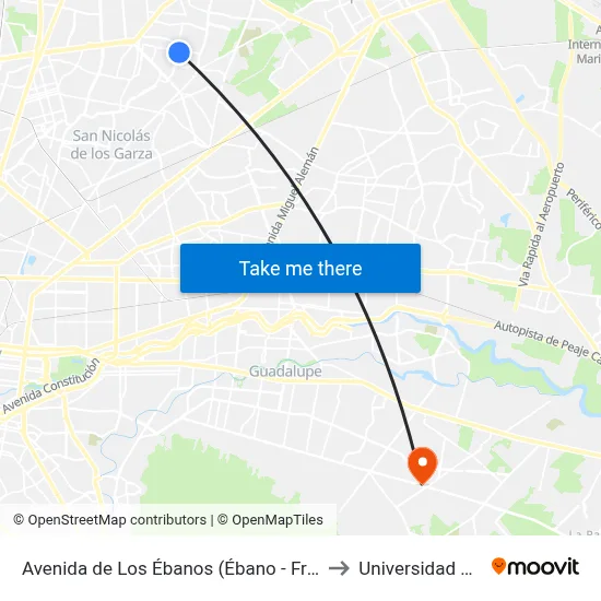 Avenida de Los Ébanos (Ébano - Fresnos) to Universidad Edec map