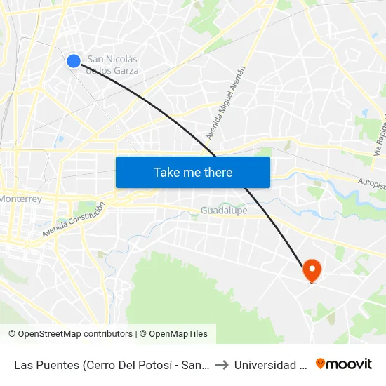 Las Puentes (Cerro Del Potosí - San Nicolás) to Universidad Edec map
