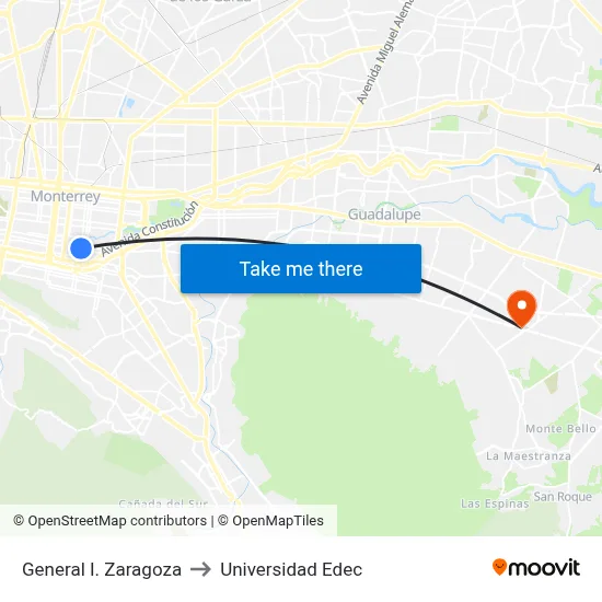 General I. Zaragoza to Universidad Edec map