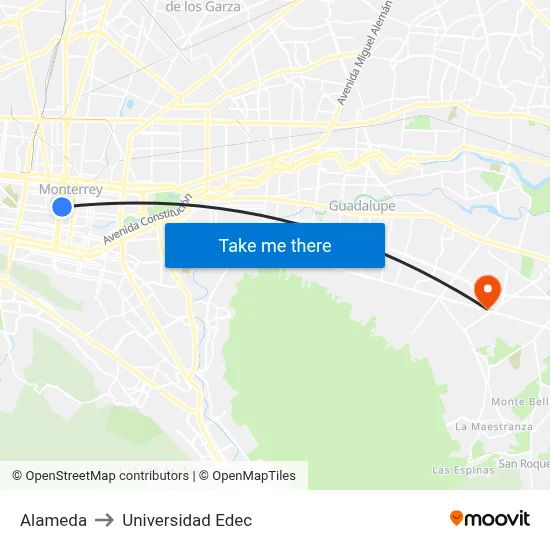 Alameda to Universidad Edec map