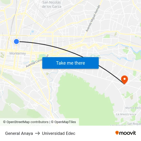 General Anaya to Universidad Edec map