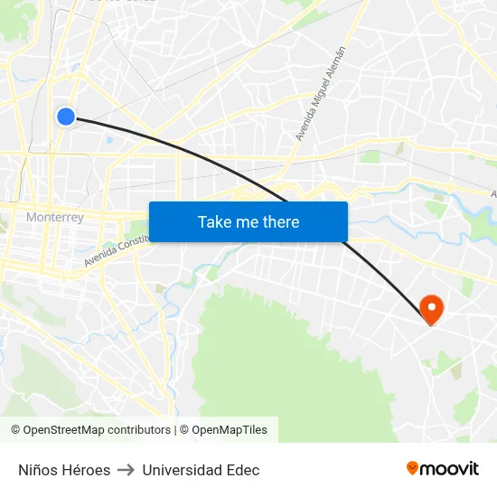 Niños Héroes to Universidad Edec map