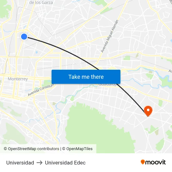 Universidad to Universidad Edec map