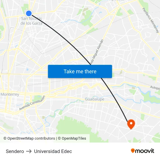 Sendero to Universidad Edec map
