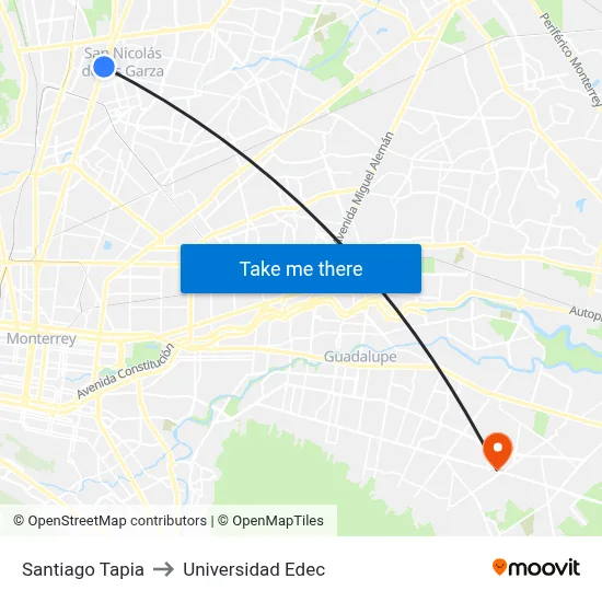 Santiago Tapia to Universidad Edec map