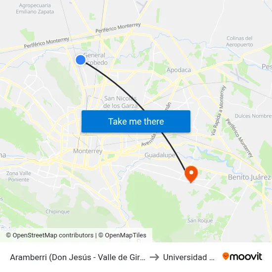 Aramberri (Don Jesús - Valle de Girasoles) to Universidad Edec map
