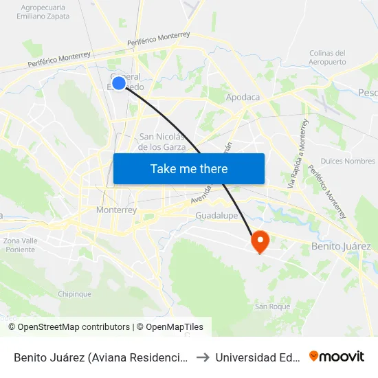 Benito Juárez (Aviana Residencial) to Universidad Edec map