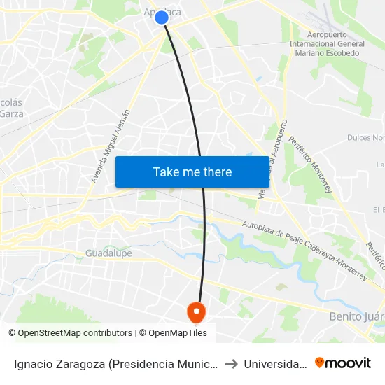Ignacio Zaragoza (Presidencia Municipal de Apodaca) to Universidad Edec map