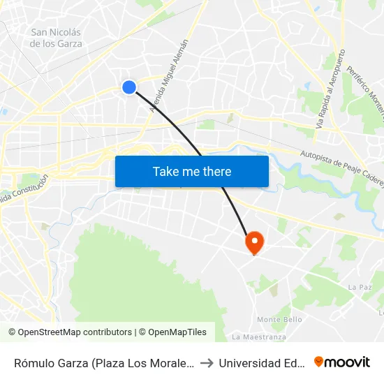 Rómulo Garza (Plaza Los Morales) to Universidad Edec map