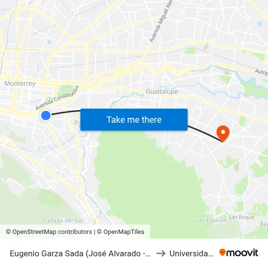 Eugenio Garza Sada (José Alvarado - Pedro Martínez) to Universidad Edec map