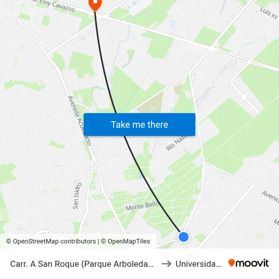 Carr. A San Roque (Parque Arboledas de San Roque) to Universidad Edec map