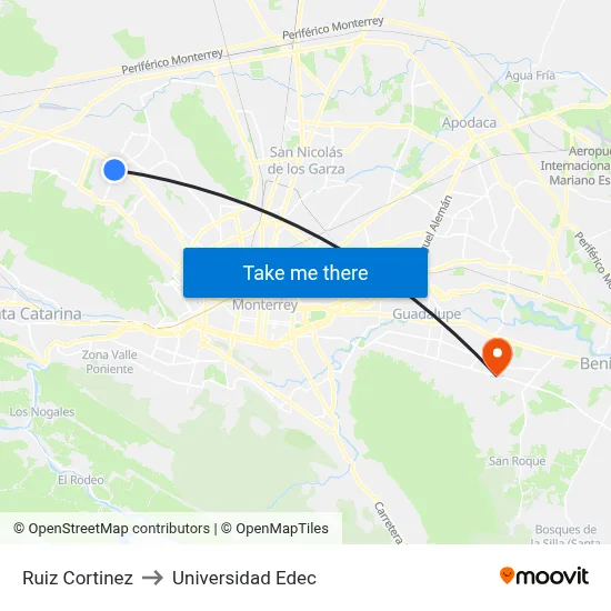 Ruiz Cortinez to Universidad Edec map