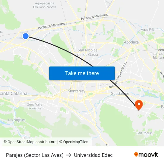 Parajes (Sector Las Aves) to Universidad Edec map