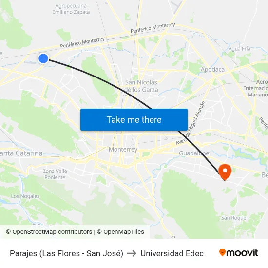 Parajes (Las Flores - San José) to Universidad Edec map