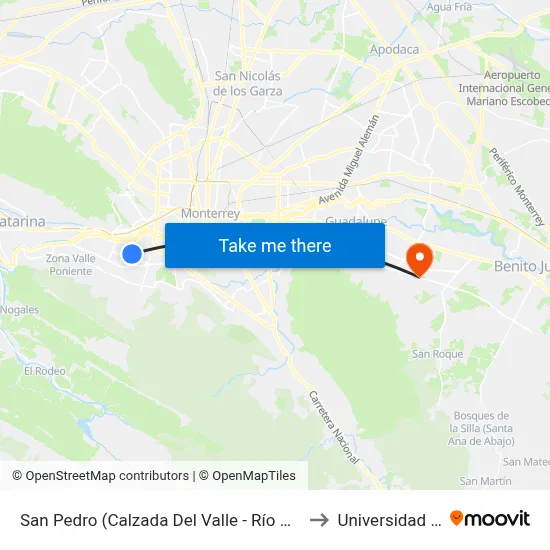 San Pedro (Calzada Del Valle - Río Mississippi) to Universidad Edec map