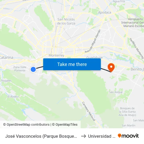 José Vasconcelos (Parque Bosques Del Valle) to Universidad Edec map