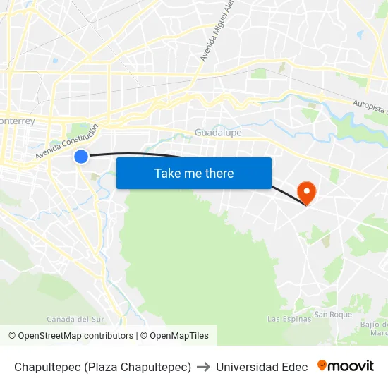 Chapultepec (Plaza Chapultepec) to Universidad Edec map