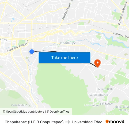Chapultepec (H-E-B Chapultepec) to Universidad Edec map