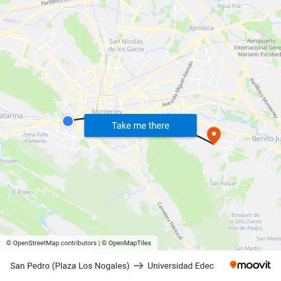 San Pedro (Plaza Los Nogales) to Universidad Edec map