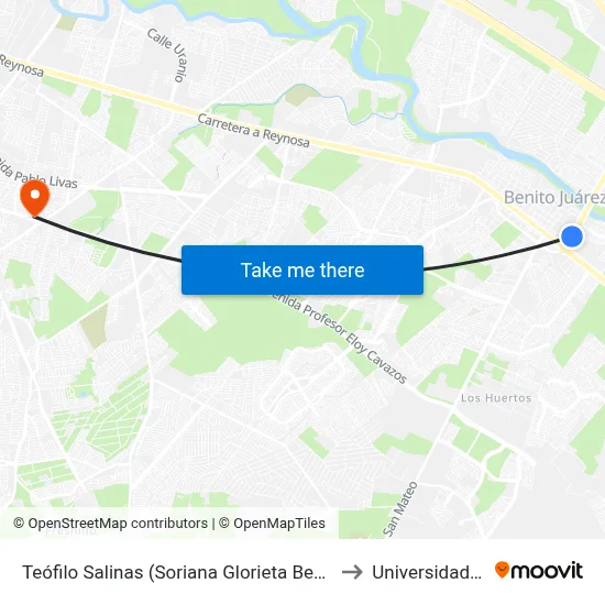 Teófilo Salinas (Soriana Glorieta Benito Juárez) to Universidad Edec map