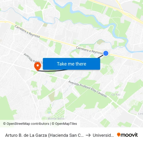 Arturo B. de La Garza (Hacienda San Carlos - Las Margaritas) to Universidad Edec map