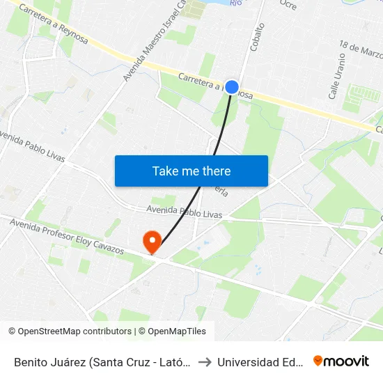 Benito Juárez (Santa Cruz - Latón) to Universidad Edec map