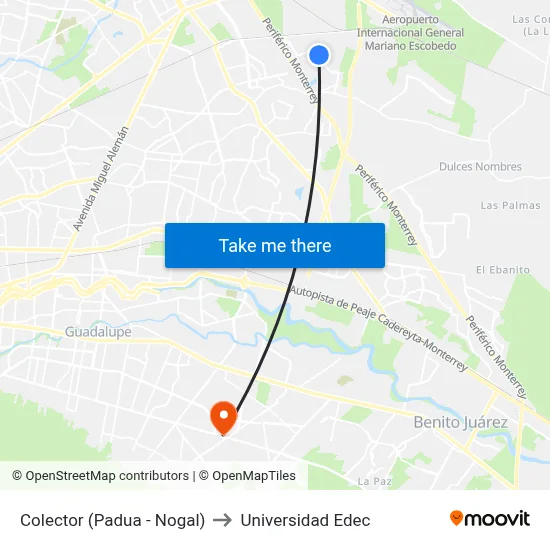 Colector (Padua - Nogal) to Universidad Edec map