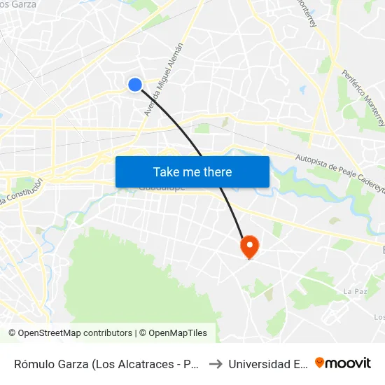 Rómulo Garza (Los Alcatraces - Paraíso) to Universidad Edec map