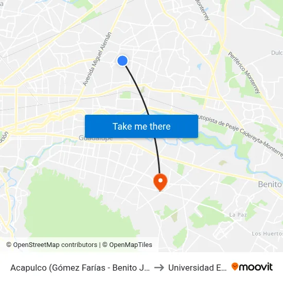 Acapulco (Gómez Farías - Benito Juárez) to Universidad Edec map