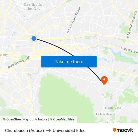 Churubusco (Adosa) to Universidad Edec map