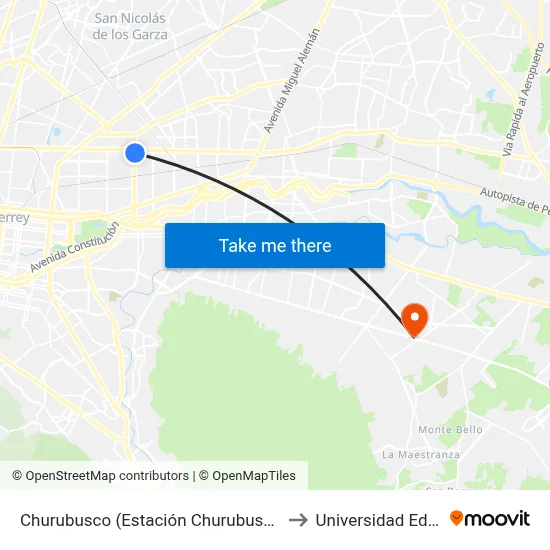 Churubusco (Estación Churubusco) to Universidad Edec map