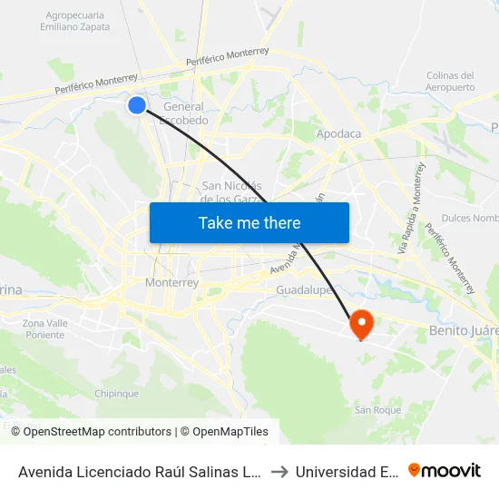 Avenida Licenciado Raúl Salinas Lozano to Universidad Edec map