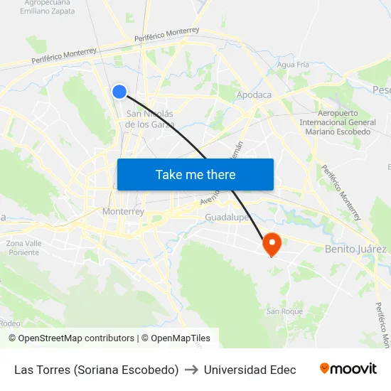 Las Torres (Soriana Escobedo) to Universidad Edec map