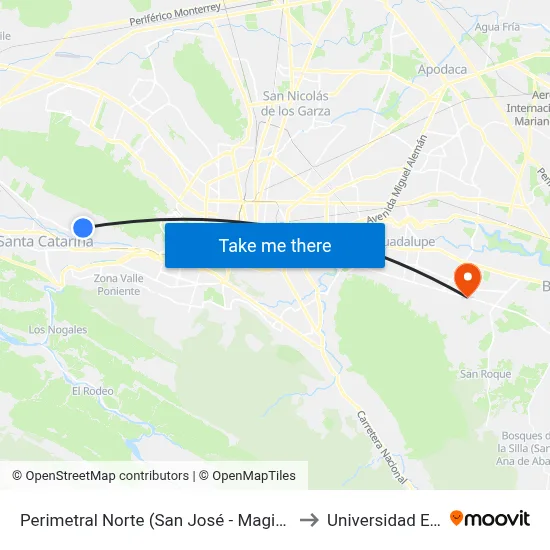 Perimetral Norte (San José - Magisterial) to Universidad Edec map