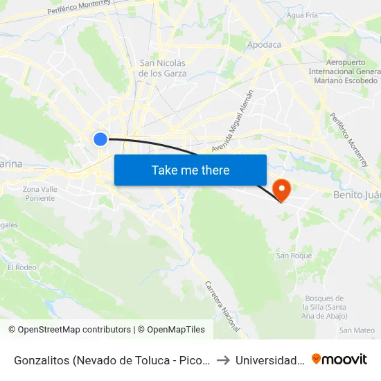 Gonzalitos (Nevado de Toluca - Pico de Orizaba) to Universidad Edec map